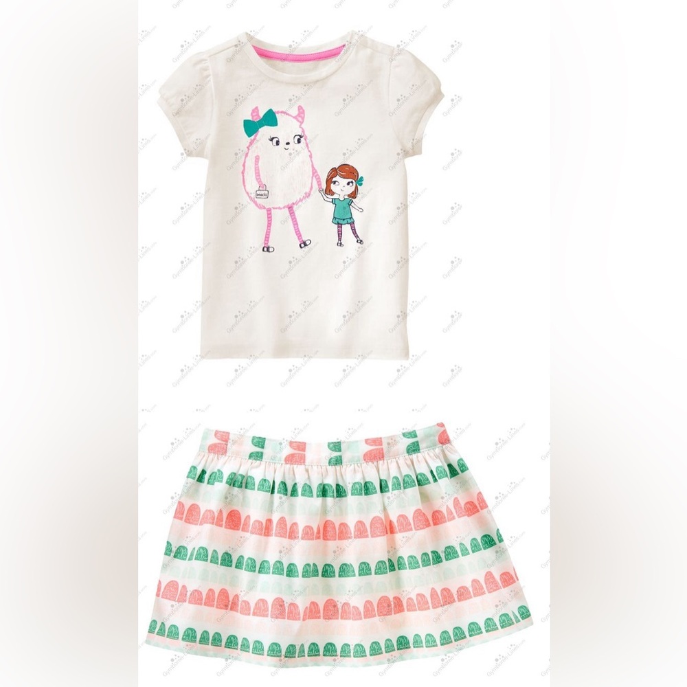 Gymboree Set: Sweet Monster Friend Tee w/Neon Geo Skirt